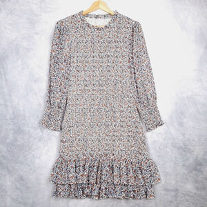 Veronica Beard Dress Womens 2 Blue Floral Smocked Flounce Ruffle Tiered Mini